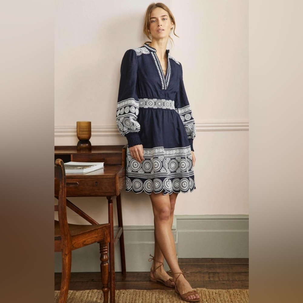 Boden Navy and Blue Tamsin Embroidered Dress size 14